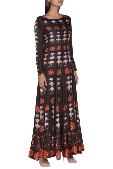 Nautanky_Brown Printed Anarkali Kurta _Online_at_Aza_Fashions