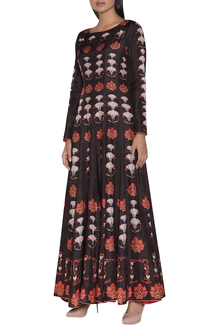 Buy_Nautanky_Brown Printed Anarkali Kurta _Online_at_Aza_Fashions