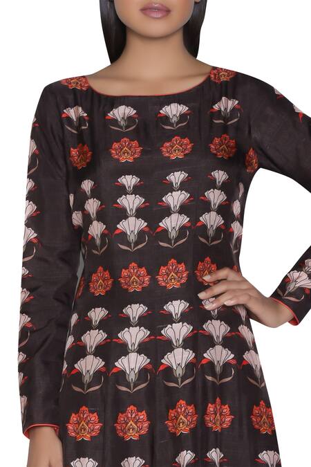 Shop_Nautanky_Brown Printed Anarkali Kurta _Online_at_Aza_Fashions