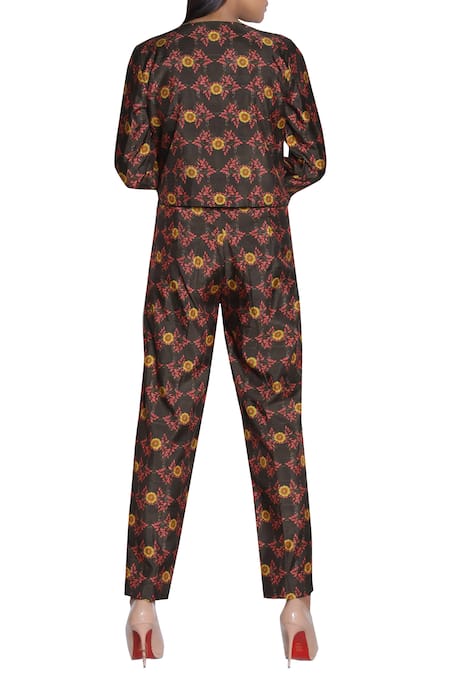 Nautanky Print on Print slub silk pant set 