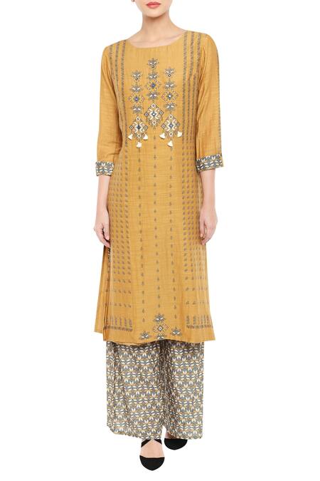 Soup By Sougat Paul_Yellow Printed Kurta Palazzo Set _Online_at_Aza_Fashions