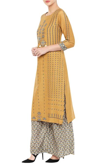 Buy_Soup By Sougat Paul_Yellow Printed Kurta Palazzo Set _Online_at_Aza_Fashions