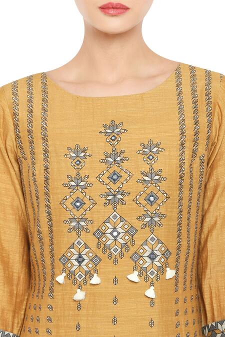 Shop_Soup By Sougat Paul_Yellow Printed Kurta Palazzo Set _Online_at_Aza_Fashions
