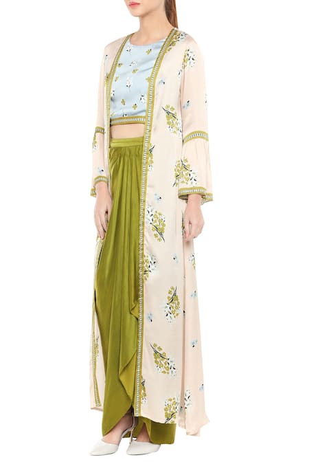 Soup By Sougat Paul Green Round Draped Dhoti Skirt Set Online at Aza Fashions Soup By Sougat Paul_Green Round Draped Dhoti Skirt Set _Online_at_Aza_Fashions