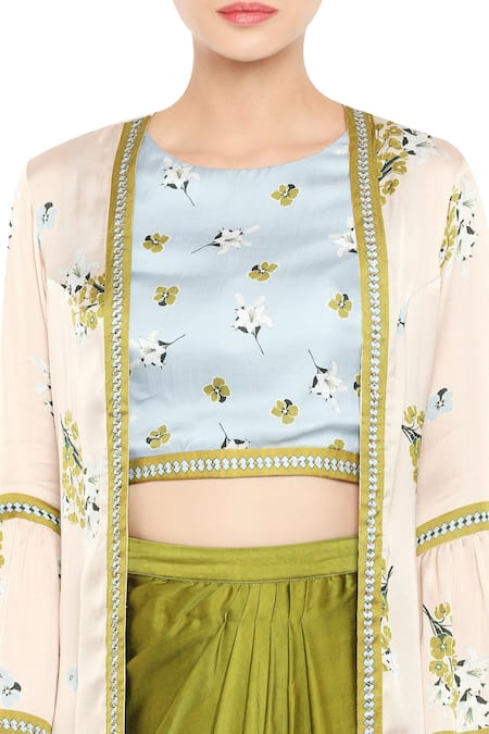 Soup By Sougat Paul Green Round Draped Dhoti Skirt Set at Aza Fashions Soup By Sougat Paul_Green Round Draped Dhoti Skirt Set _at_Aza_Fashions