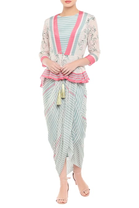 Soup By Sougat Paul Striped Dress With Peplum Jacket