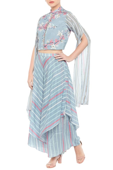Soup By Sougat Paul Printed Crop Top & Layered Palazzo 