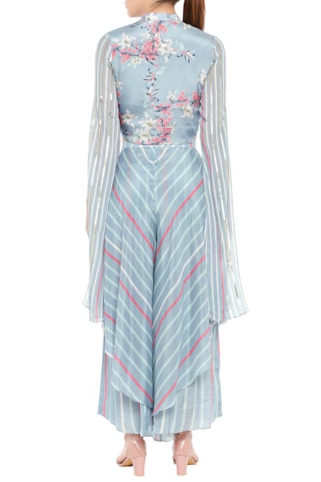 Soup By Sougat Paul Printed Crop Top & Layered Palazzo 