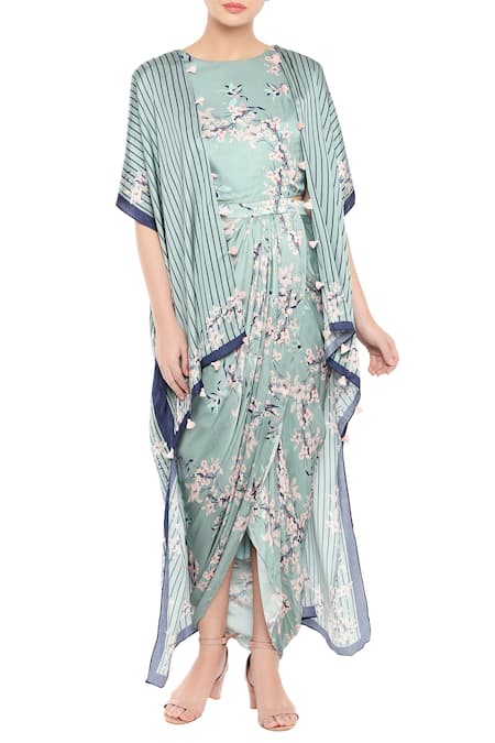 Soup By Sougat Paul Floral printed draped dress with jacket
