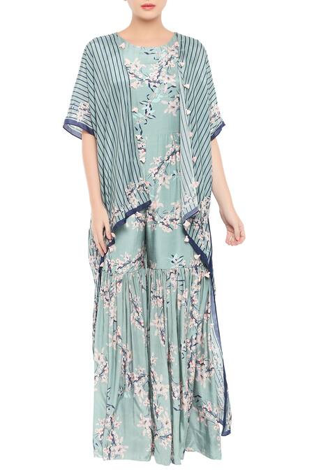 Buy_Soup By Sougat Paul_Blue Cotton Silk Round Printed Jumpsuit With Jacket _Online_at_Aza_Fashions