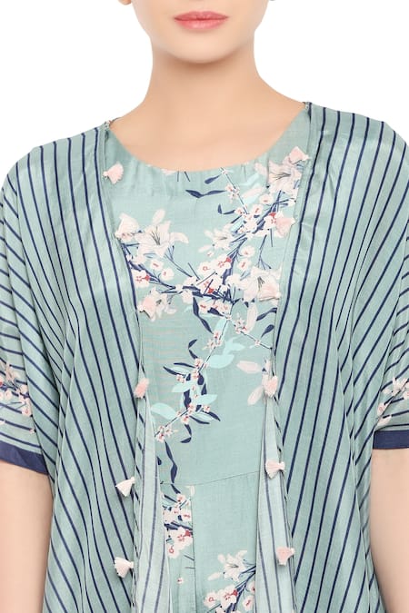 Soup By Sougat Paul_Blue Cotton Silk Round Printed Jumpsuit With Jacket _at_Aza_Fashions