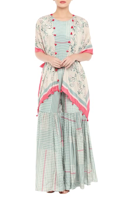 Buy_Soup By Sougat Paul_Blue Cotton Silk Round Printed Jumpsuit With Jacket _Online_at_Aza_Fashions
