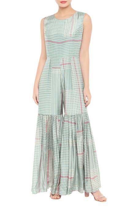 Shop_Soup By Sougat Paul_Blue Cotton Silk Round Printed Jumpsuit With Jacket _Online_at_Aza_Fashions