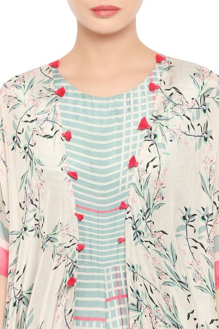 Soup By Sougat Paul_Blue Cotton Silk Round Printed Jumpsuit With Jacket _at_Aza_Fashions