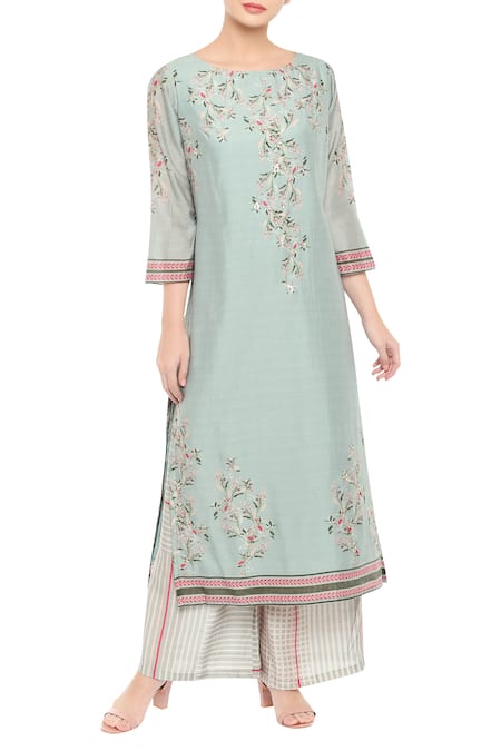 Soup By Sougat Paul Blue Chanderi Round Printed Kurta And Palazzo Set Online at Aza Fashions Soup By Sougat Paul_Blue Chanderi Round Printed Kurta And Palazzo Set _Online_at_Aza_Fashions