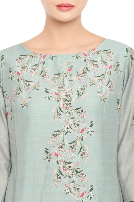 Shop Soup By Sougat Paul Blue Chanderi Round Printed Kurta And Palazzo Set Online at Aza Fashions Shop_Soup By Sougat Paul_Blue Chanderi Round Printed Kurta And Palazzo Set _Online_at_Aza_Fashions