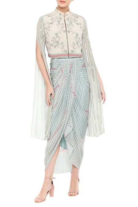 Soup By Sougat Paul Printed Crop To & Draped Skirt Set 