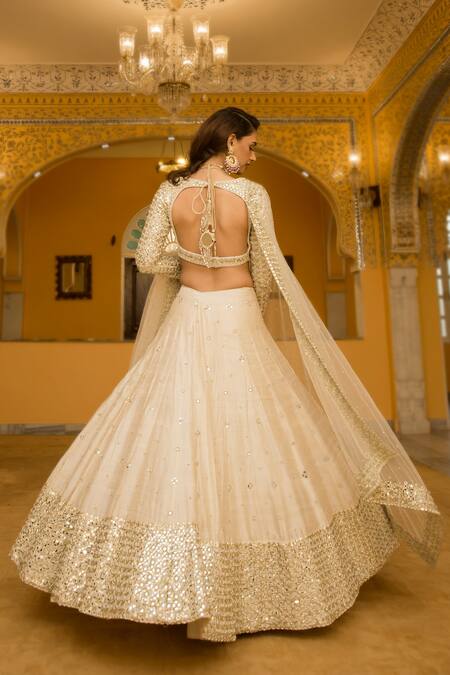 Shop_Abhinav Mishra_Off White Hand Embroidered Lehenga Set_at_Aza_Fashions