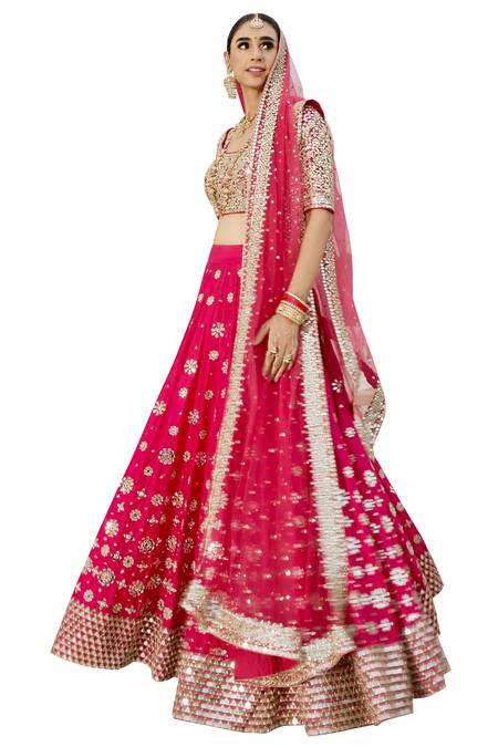 Abhinav Mishra_Pink Raw Silk Mirror Embellished Deep And Sequin Embroidered Bridal Lehenga Set_Online_at_Aza_Fashions