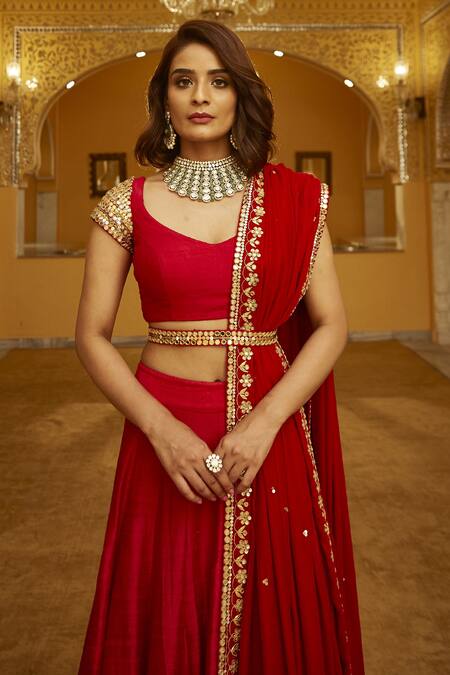Shop_Abhinav Mishra_Gota Patti Embroidered Lehenga Set_at_Aza_Fashions