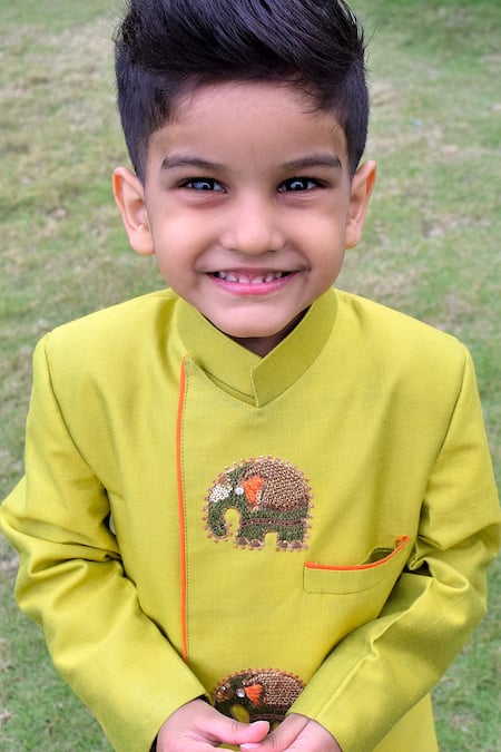 Minikin Elephant Motif Embroidered Sherwani Set  