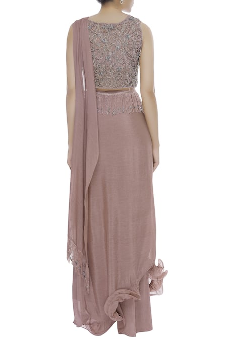 Babita Malkani Ruffle Tassel Saree With Embroidered Blouse  