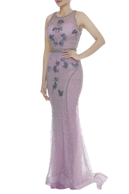 Babita Malkani Crystal & Sequin Embroidered Gown 
