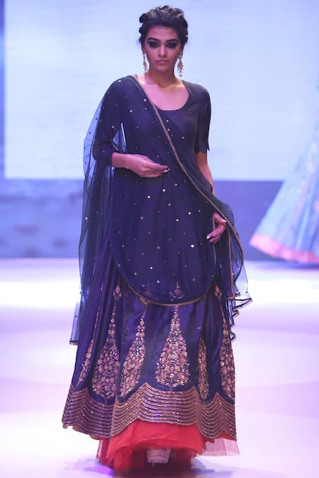 Shop_Joy Mitra_Green Embroidery U Neck Hand Anarkali With Dupatta _at_Aza_Fashions