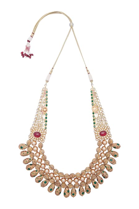 Khushi Jewels Gold Plated Stones, Pearls Kundan Necklace With Earrings Online at Aza Fashions Khushi Jewels_Gold Plated Stones, Pearls Kundan Necklace With Earrings _Online_at_Aza_Fashions