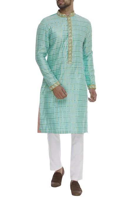 Kunal Anil Tanna Checkered Embroidered Kurta Set 