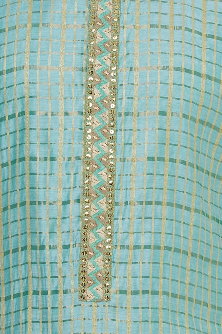 Kunal Anil Tanna_Blue Chanderi Embroidery Checkered Kurta Set  _at_Aza_Fashions