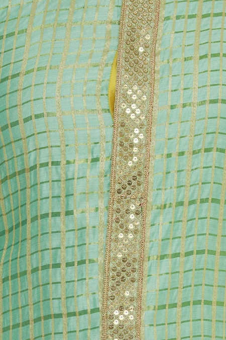 Kunal Anil Tanna_Green Chanderi Embroidered Checkered Sequin Kurta Set  _at_Aza_Fashions