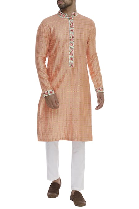 Kunal Anil Tanna Embroidered Checkered Kurta With Pants 