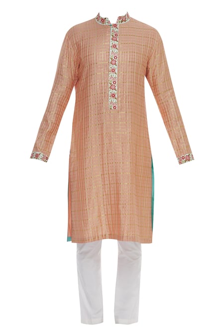 Kunal Anil Tanna_White Chanderi Embroidery Zari Checkered Kurta With Pants  _Online_at_Aza_Fashions