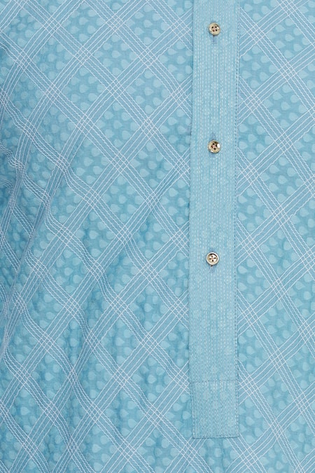 Kunal Anil Tanna_Blue Chanderi Embroidery Zari And Thread Kurta Set  _at_Aza_Fashions