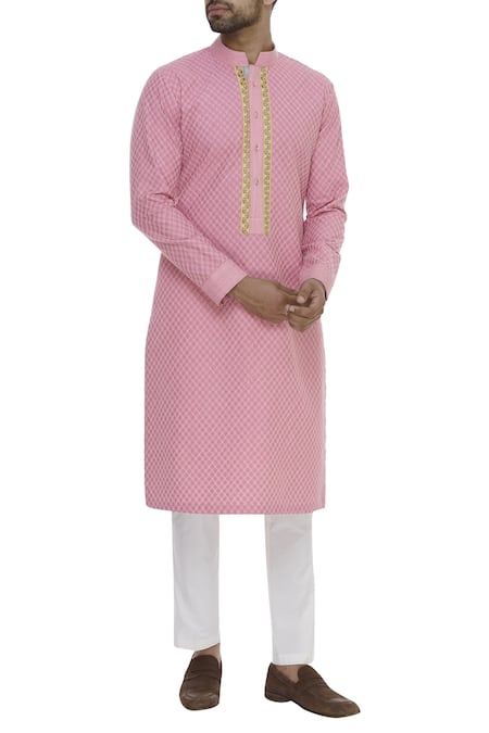 Kunal Anil Tanna Thread Embroidered Mandarin Collar Kurta Set 