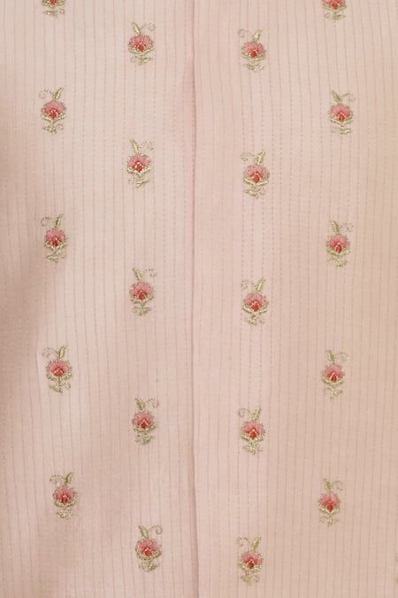 Kunal Anil Tanna_Peach Spun Silk Embroidery Zari Bundi And Kurta Set  _at_Aza_Fashions