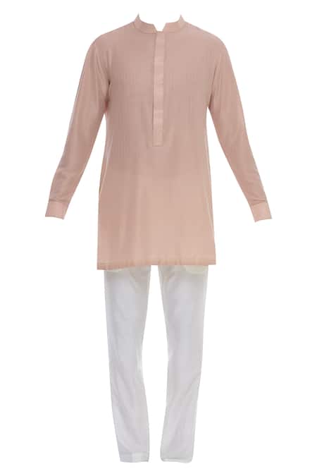 Kunal Anil Tanna_Peach Spun Silk Embroidery Zari Bundi And Kurta Set  _Online_at_Aza_Fashions