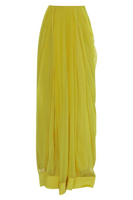 Shop_Ridhi Arora_Yellow Peplum Attached Draped Blouse With Pleated Lehenga_Online_at_Aza_Fashions