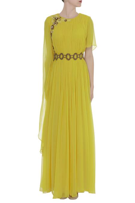 Shop_Ridhi Arora_Yellow Embellished Flared Tunic _Online_at_Aza_Fashions