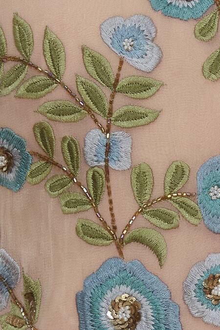 Ridhi Arora_Peach Pre Pleated Embroidered Lehenga Saree _at_Aza_Fashions