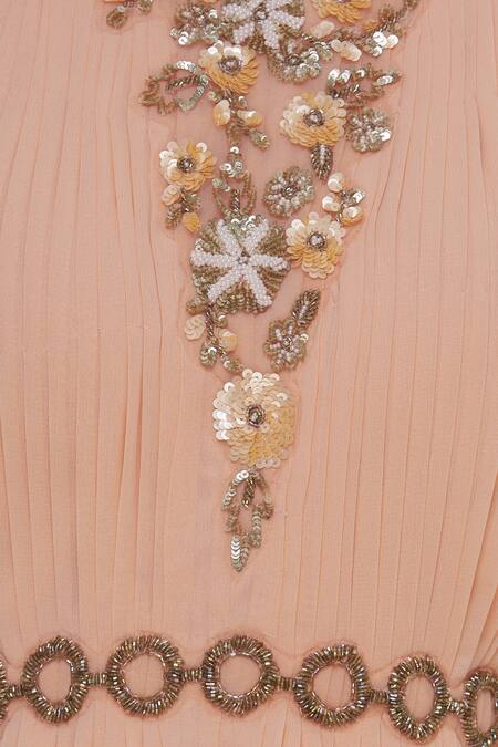 Ridhi Arora_Peach Embroidered Kimono Draped Gown _at_Aza_Fashions