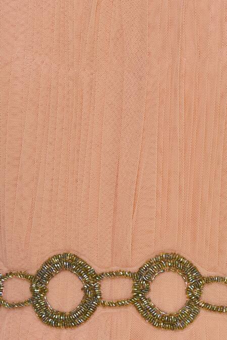 Ridhi Arora_Peach Off Shoulder Hand Embroidered Gown _at_Aza_Fashions