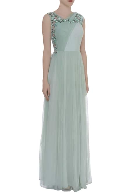 Ridhi Arora_Green Sequin Embellished Gown _Online_at_Aza_Fashions