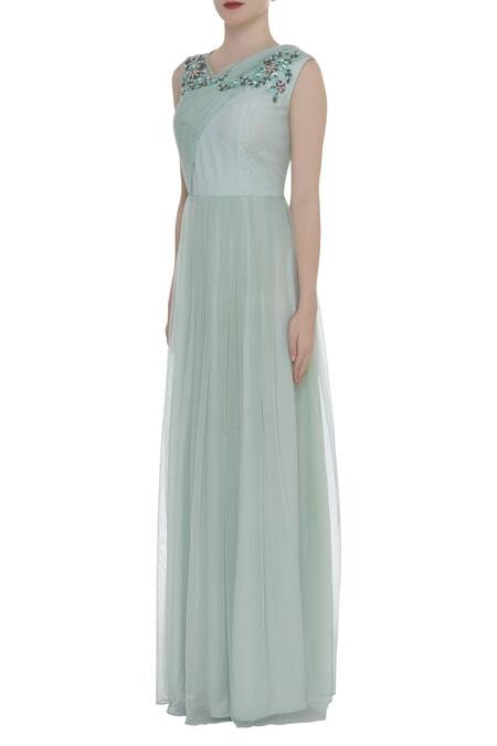 Buy_Ridhi Arora_Green Sequin Embellished Gown _Online_at_Aza_Fashions