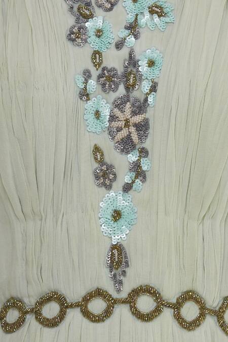 Ridhi Arora_Green Georgette And Shantoon Round Embroidered Kimono Gown _at_Aza_Fashions