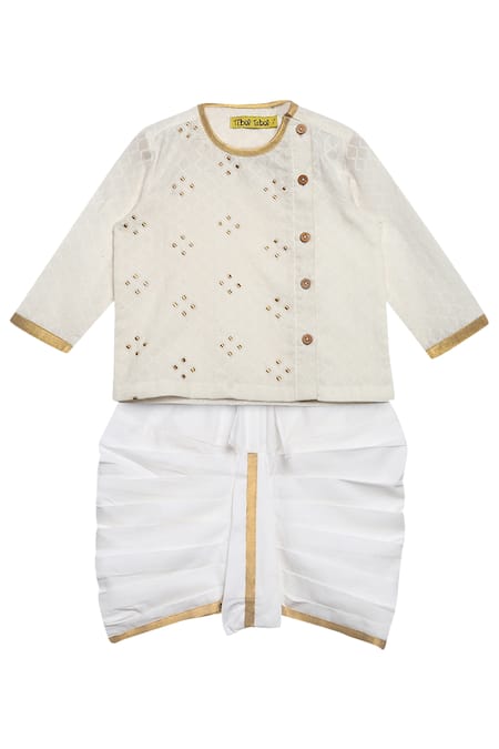 Tiber Taber White Zari Embroidered Kurta & Dhoti Set 