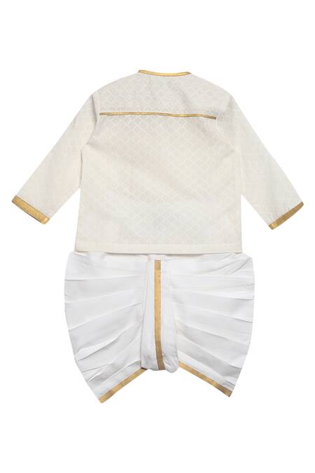 Tiber Taber_White Cotton Zari Embroidered Kurta And Dhoti Set _Online_at_Aza_Fashions