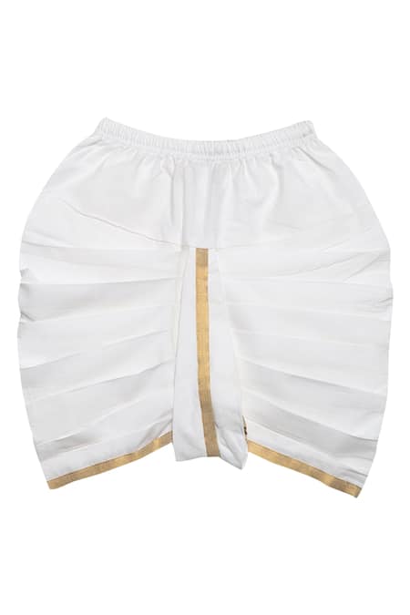 Shop_Tiber Taber_White Cotton Zari Embroidered Kurta And Dhoti Set _Online_at_Aza_Fashions