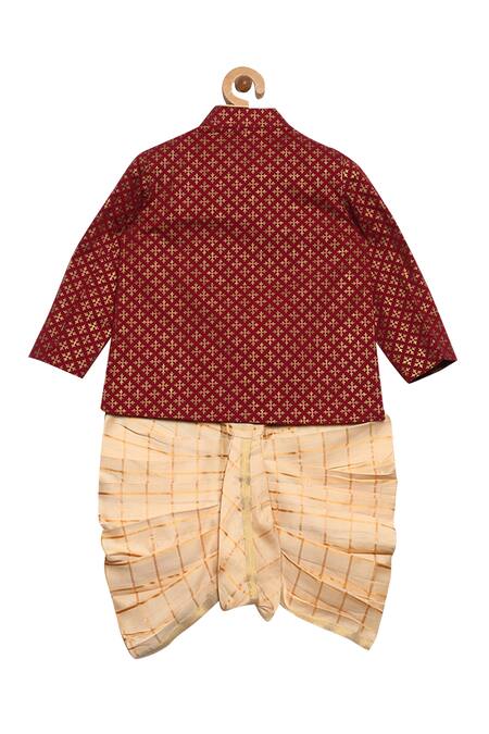 Tiber Taber_Cream Printed Full Sleeves Kurta With Dhoti Pants _Online_at_Aza_Fashions